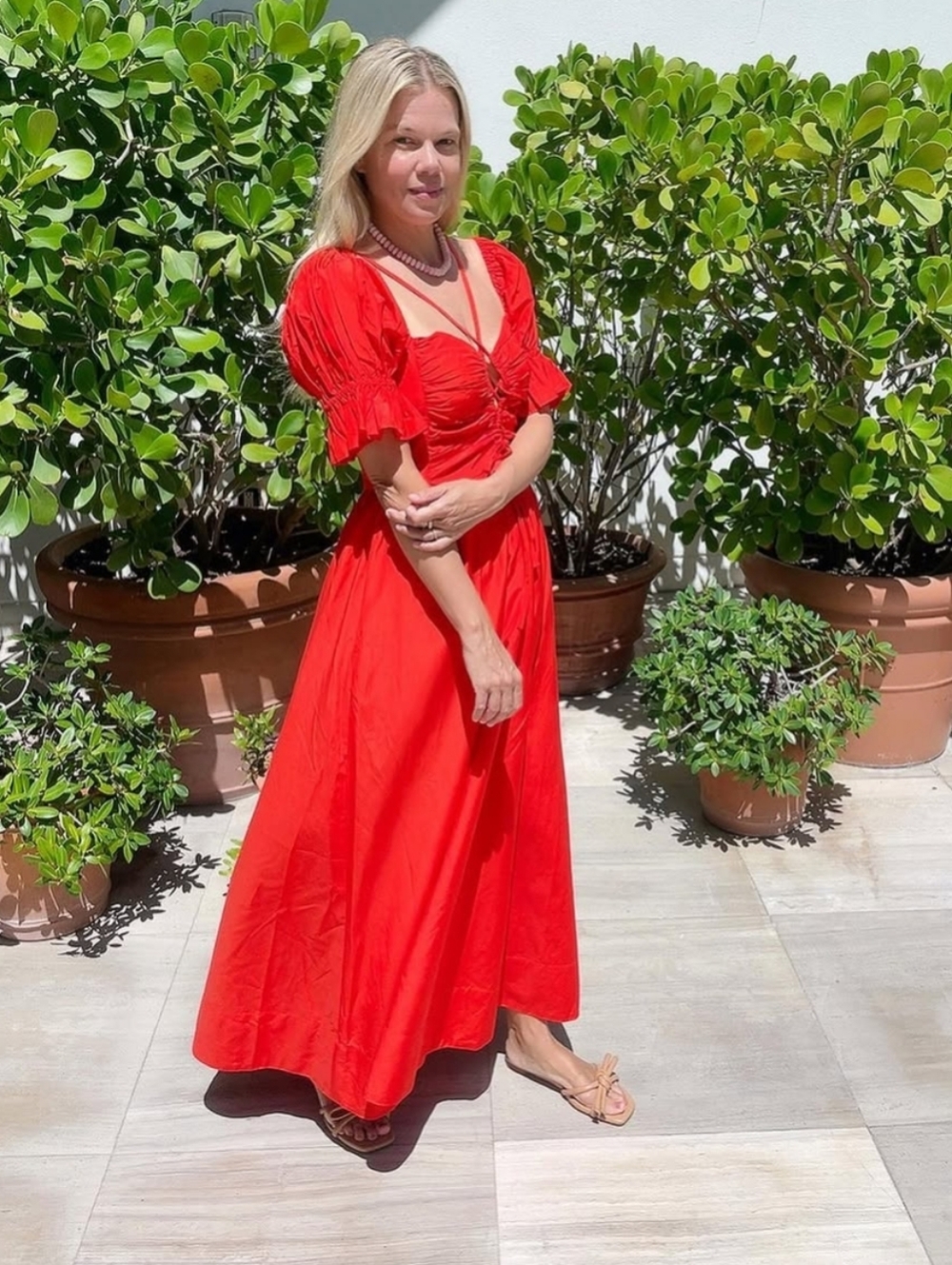Loeffler Randall Yael Gathered Bodice Middy Dress In Poppy Size 2 - Picture 2 of 8